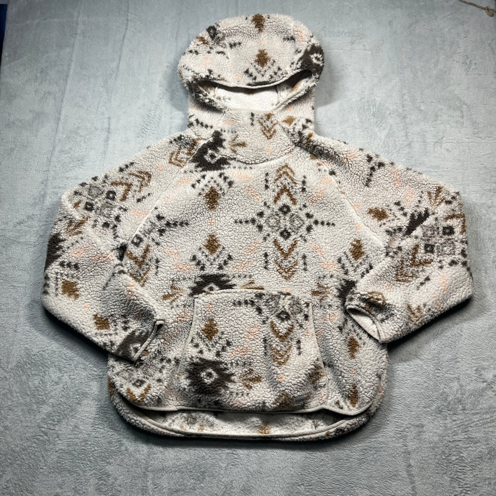 Avalanche Hoodie Women Cream Brown Aztec Sherpa Fleece Pullover‎ Southwestern XL